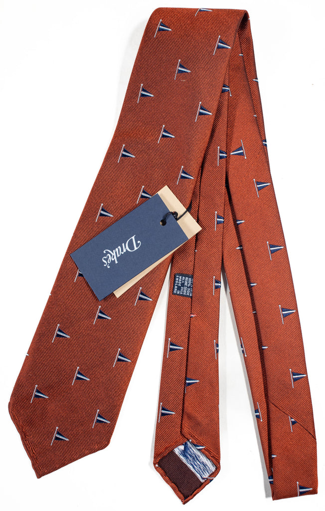 Drake's - Orange Silk Tie w/Pennant Design