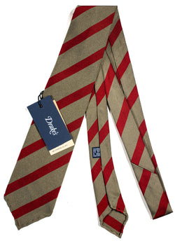 Drake's - Taupe Silk Tie w/Red Stripe