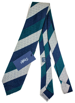 Drake's - Teal, Blue & Silver Block Stripe Tie