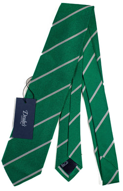 Drake's - Green Grosgrain Silk Tie w/Repp Stripe