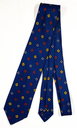 Drake's - Dark Blue Silk Tie w/Flower Print