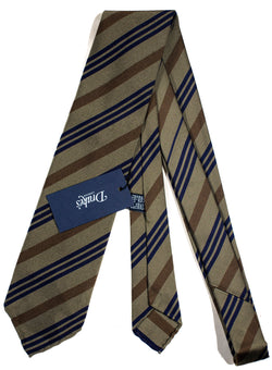 Drake's - Taupe Grosgrain Silk Tie w/Repp Stripe