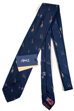 Drake's - Navy Grosgrain Silk Tie w/Sailboat Pattern