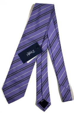 Drake's - Lavender Silk Tie w/Gray Repp Stripe