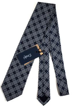 Drake's - Navy & Silver Mini-Houndstooth Tie w/Square Pattern
