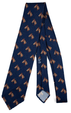 Drake's - Blue Wool/Silk/Cashmere Tie w/Horse Print