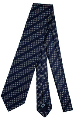 Drake's - Navy & Off-White Textured Repp Stripe Tie