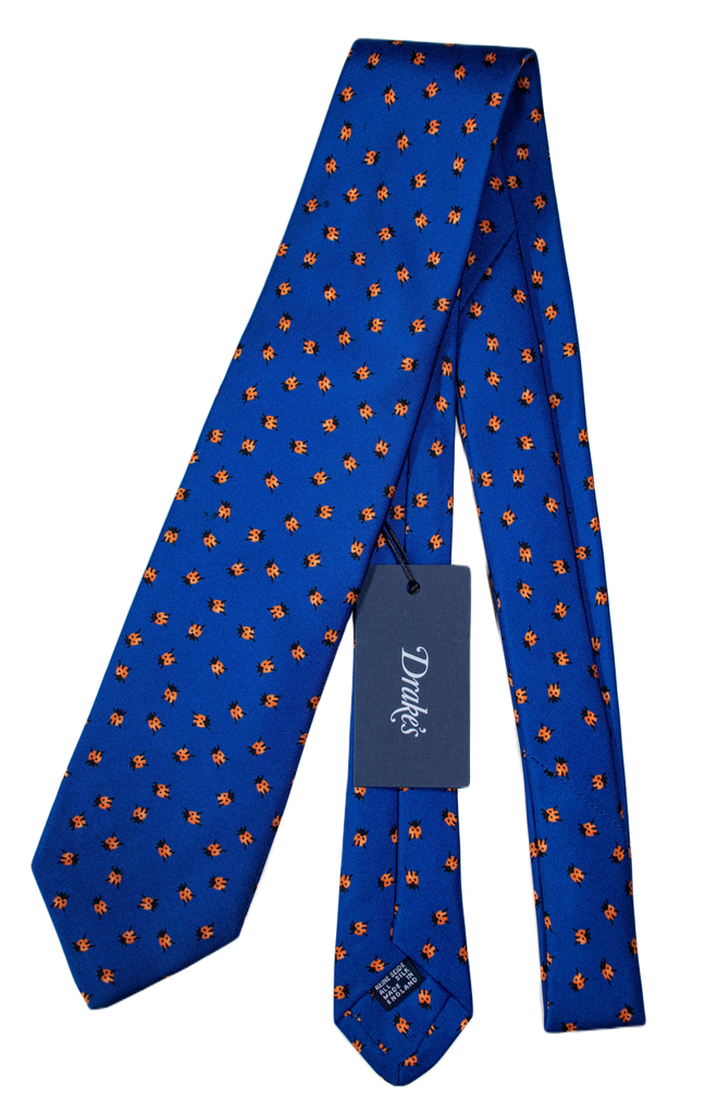 Drake's - Blue Silk Tie w/Orange Ladybug Print