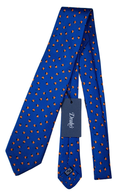 Drake's - Blue Silk Tie w/Orange Ladybug Print