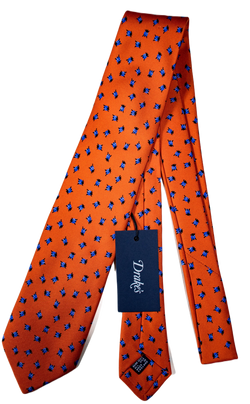 Drake's - Orange Silk Tie w/Blue Ladybug Print