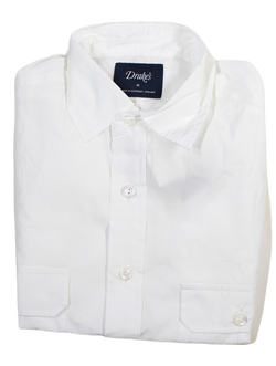 Drake's – Lightweight White Cotton Poplin Utility Shirt