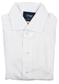 Drake's – White Cotton Easyday Dress Shirt