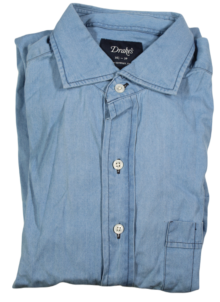 Drake's – Blue Chambray Cotton Shirt