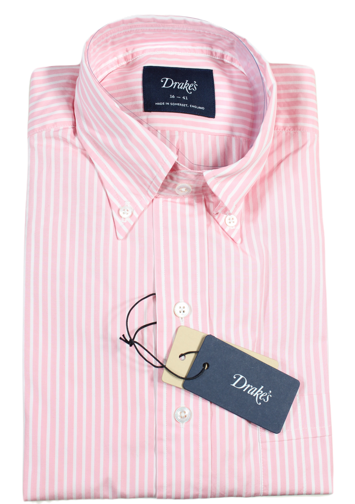 Drake's – Pink University Stripe Button-down Collar Shirt