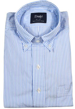 Drake's – Light Blue Banker's Stripe Button-down Collar Shirt