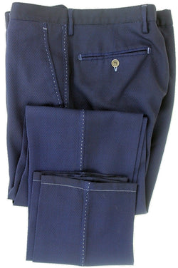 Equipage - Navy Textured Wool Crepe Pants - PEURIST