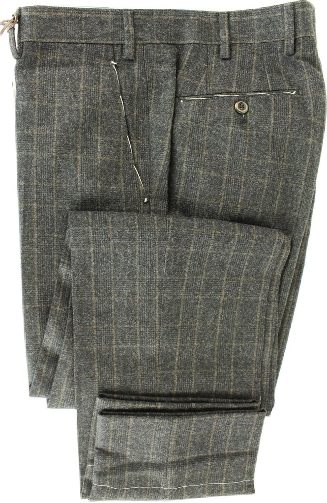 Vigano - Charcoal & Brown Prince of Wales Wool Flannel Pants - PEURIST