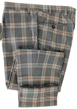 Vigano - Gray & Orange Plaid Four Season Wool Pants - PEURIST