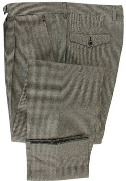 Vigano - Black & Gray Houndstooth Wool Flannel Pants, Pleated - PEURIST