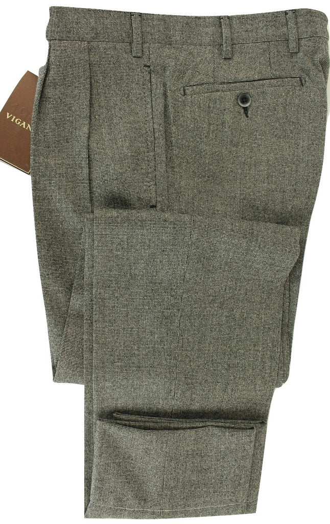 Vigano - Black & Gray Wool Flannel Birdseye Pants - PEURIST