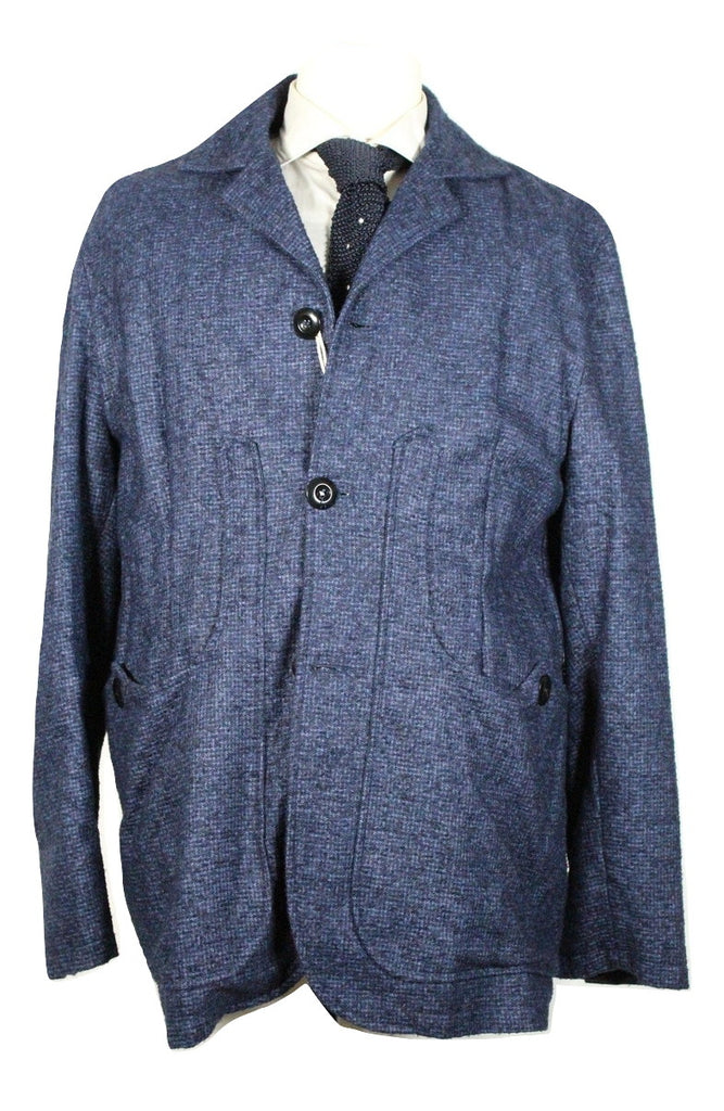 Eidos – Navy & Blue Alpaca/Wool Boucle Coat - PEURIST