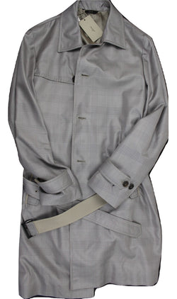 Brioni – Silver Prince of Wales Silk Raincoat - PEURIST