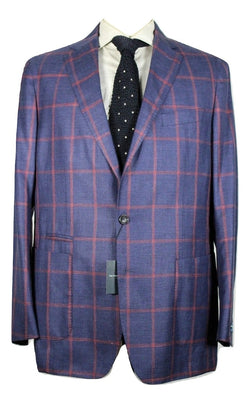 Peter Millar Collection – Blue Wool/Linen/Silk Blazer w/Red Windowpane - PEURIST