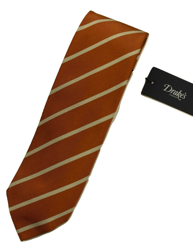 Drake's – Orange Repp Stripe Tie - PEURIST