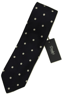 Drake's – Navy Silk Tie w/Polka Dots - PEURIST