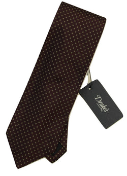 Drake's – Brown Silk Tie w/Square Pattern - PEURIST