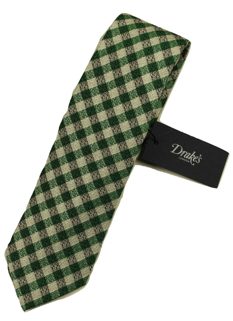 Drake's – Green, Black & Silver Crosshatch Tie - PEURIST