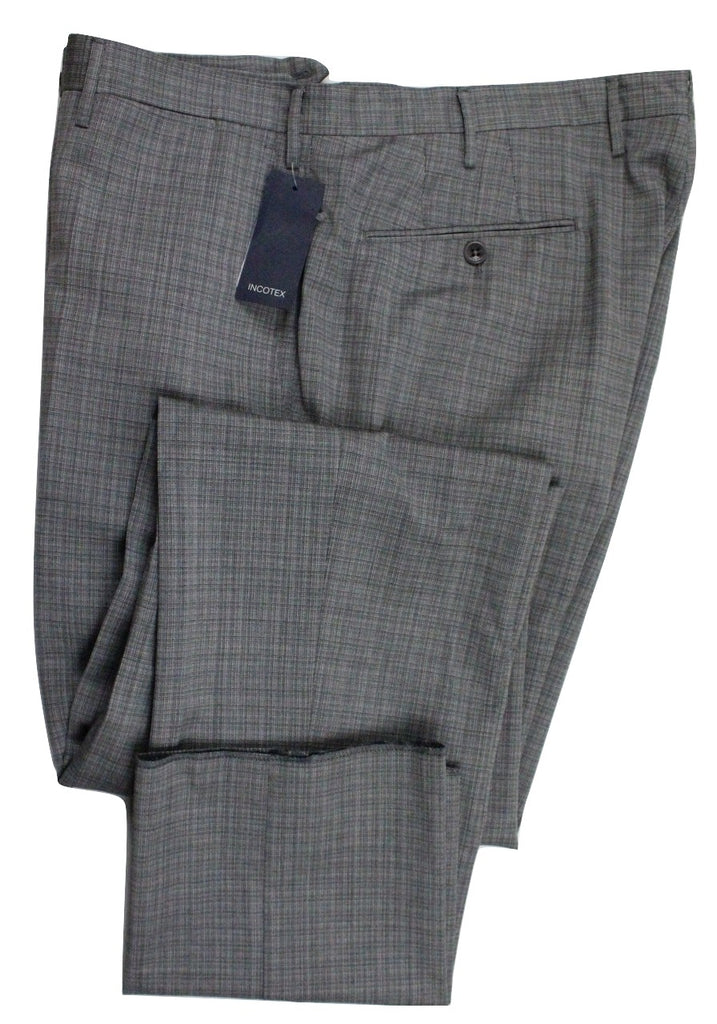 Incotex – Variegated Gray Check Wool Pants - PEURIST