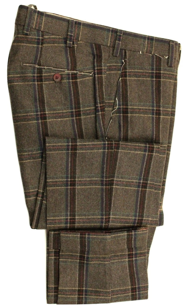 Vigano – Charcoal Wool Blend Tweed Pants w/Tartan Plaid - PEURIST