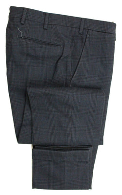 Vigano – Dark Blue Wool/Cotton Tweed-Style Pants w/POW Pattern - PEURIST