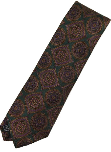 Paul Stuart – Green Silk Tie w/Purple & Orange Madder Print - PEURIST