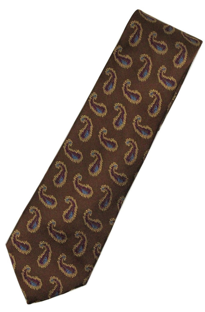 Paul Stuart – Brown Silk Tie w/Purple & Gold Madder Pattern - PEURIST