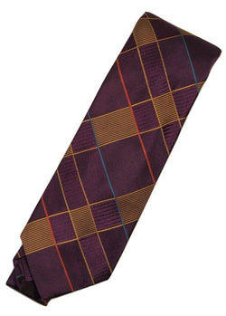 Paul Stuart – Purple Silk Tie w/Gold Art Deco Pattern - PEURIST