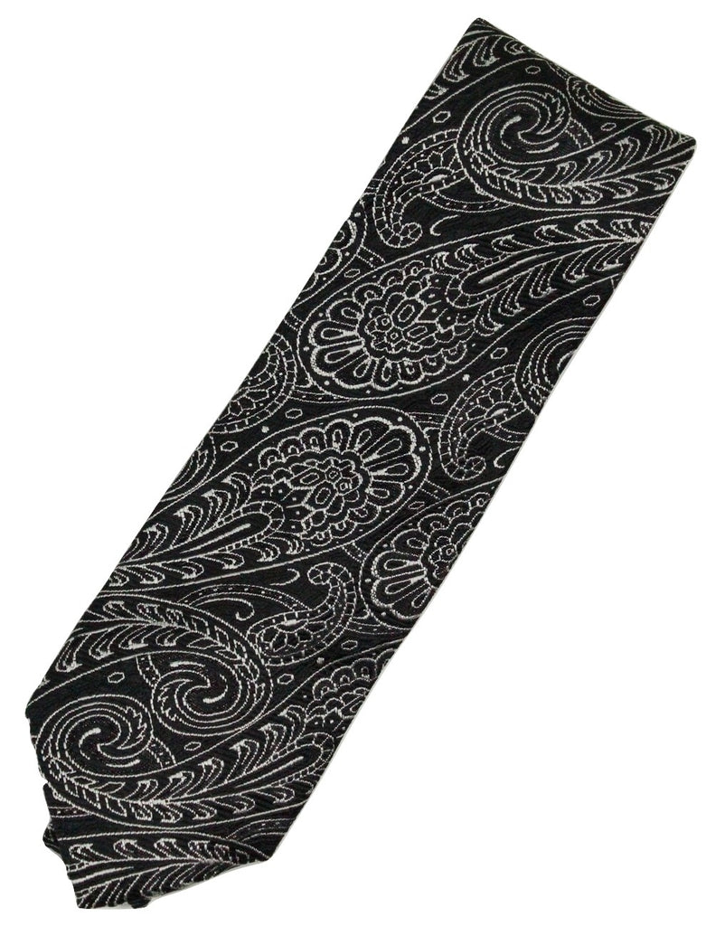 Paul Stuart – Black & Silver Paisley Silk Tie - PEURIST