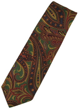 Paul Stuart – Green Silk Tie w/Large Paisley Pattern - PEURIST