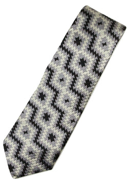 Paul Stuart – Black, Silver & Gray Basketweave Silk Tie - PEURIST