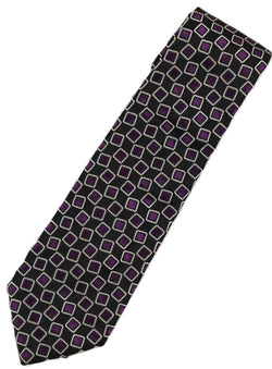 Paul Stuart – Black Silk Tie w/Silver & Purple Square Pattern - PEURIST