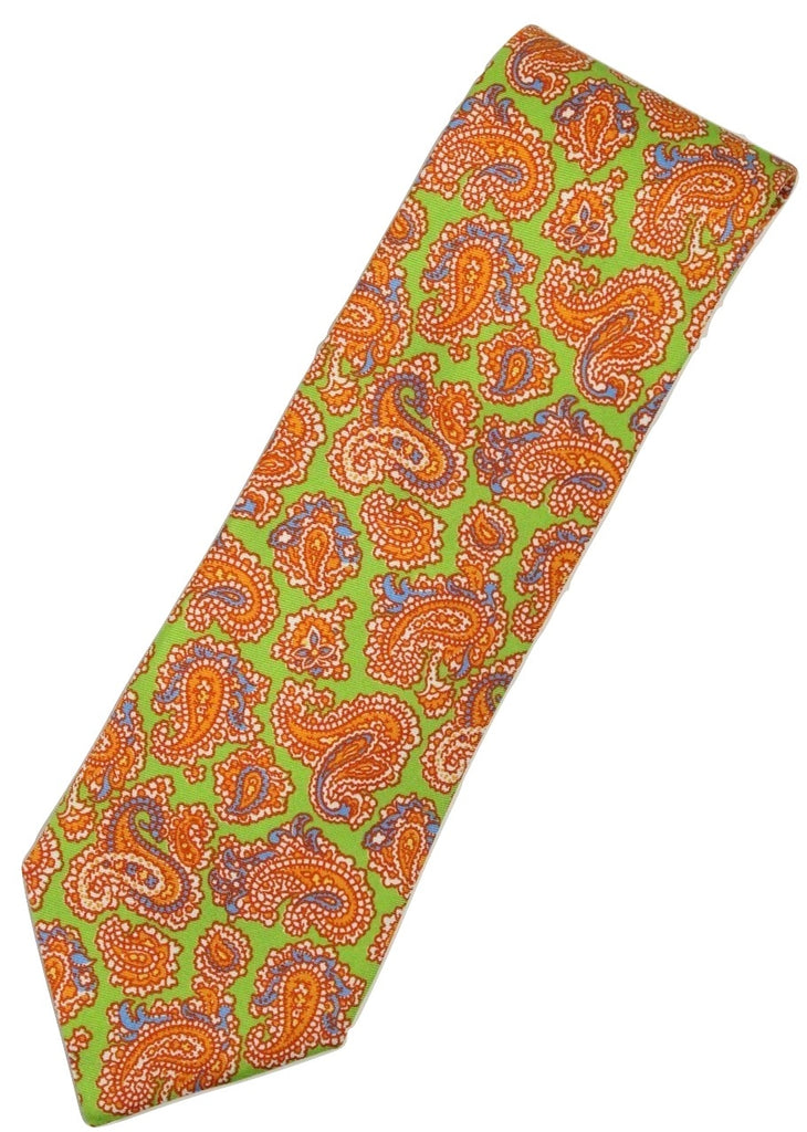 Paul Stuart – Green Silk Tie w/Orange Madder Print - PEURIST
