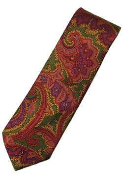 Paul Stuart – Green Silk Tie w/Red Paisley Pattern - PEURIST