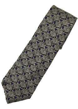 Paul Stuart – Black Silk Tie w/Silver & Purple Swirl Pattern - PEURIST