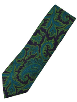 Paul Stuart – Navy Silk Tie w/Blue & Green Paisley Print - PEURIST