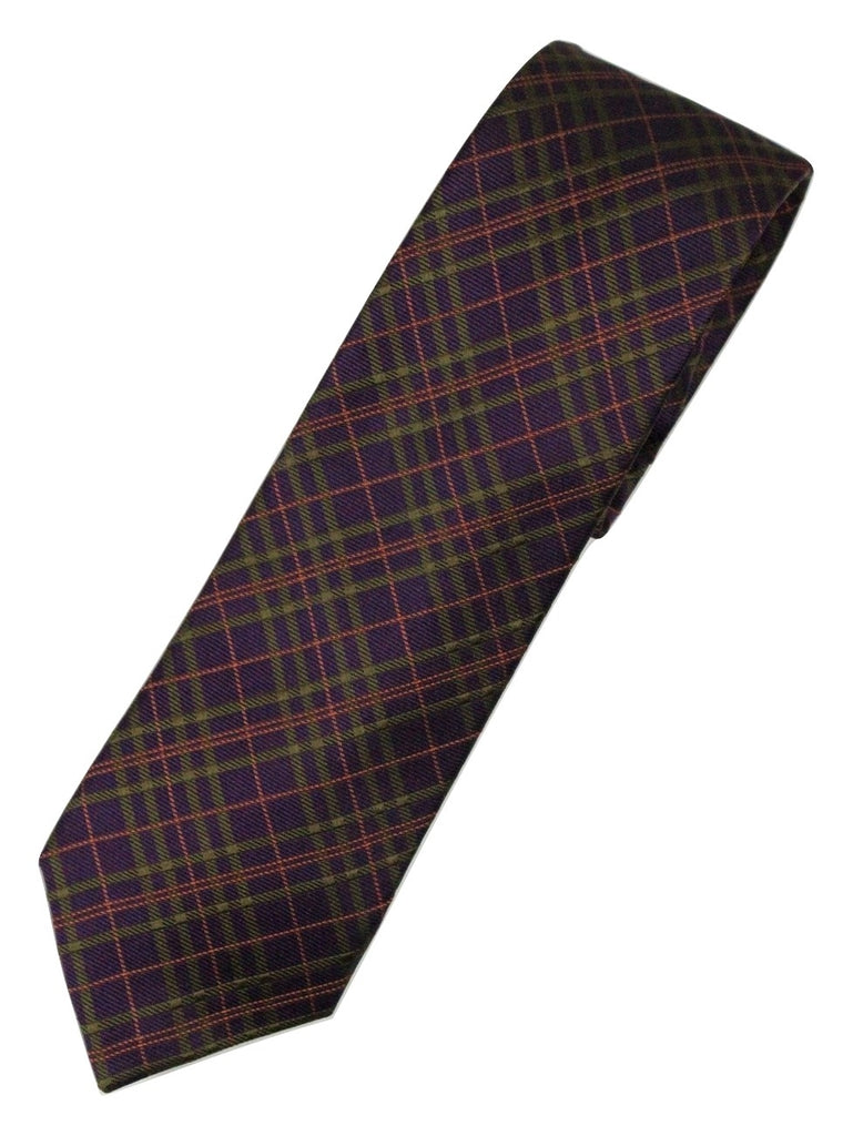 Paul Stuart – Purple Silk Tie w/Green & Orange Plaid Pattern - PEURIST