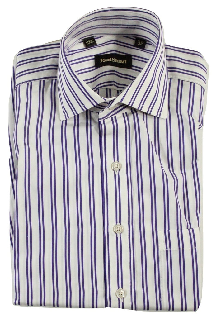 Paul Stuart - White Shirt w/Purple Stripes - PEURIST