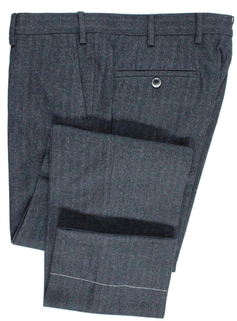 Tavola by Vigano – Navy & Gray Herringbone Wool/Cotton Flannel Pants - PEURIST