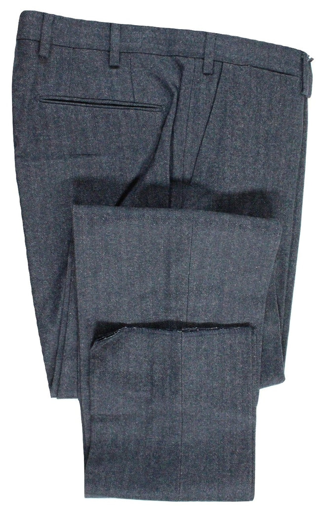 Vigano – Navy & Gray Herringbone Wool/Cotton Flannel Pants - PEURIST