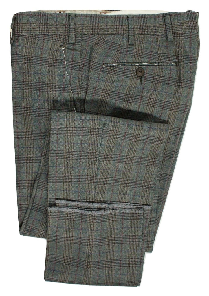 Vigano – Green Wool Blend Flannel Pants w/POW Check - PEURIST